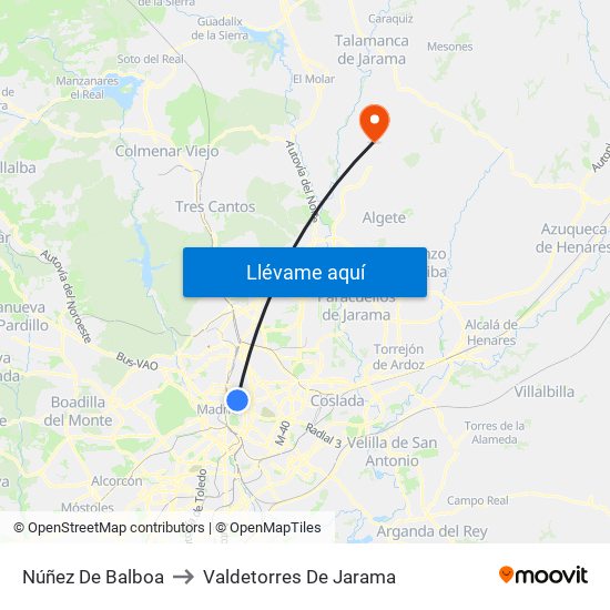 Núñez De Balboa to Valdetorres De Jarama map