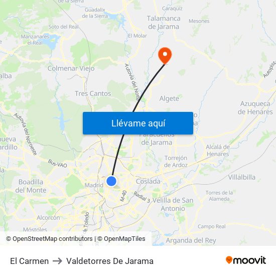 El Carmen to Valdetorres De Jarama map