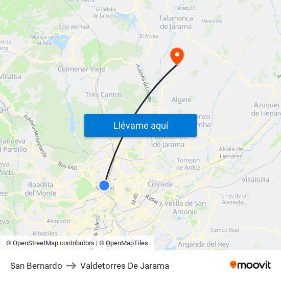 San Bernardo to Valdetorres De Jarama map