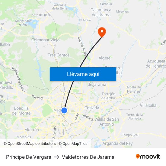 Príncipe De Vergara to Valdetorres De Jarama map