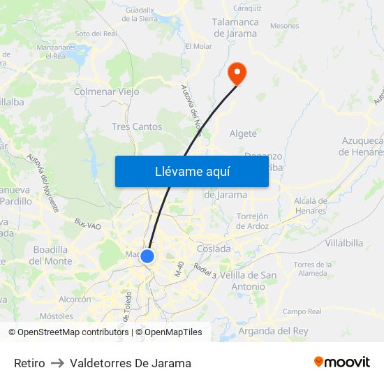 Retiro to Valdetorres De Jarama map