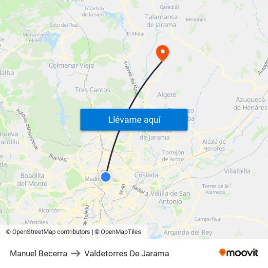 Manuel Becerra to Valdetorres De Jarama map