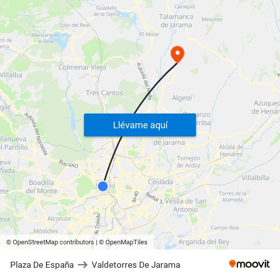 Plaza De España to Valdetorres De Jarama map