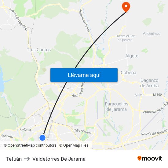 Tetuán to Valdetorres De Jarama map