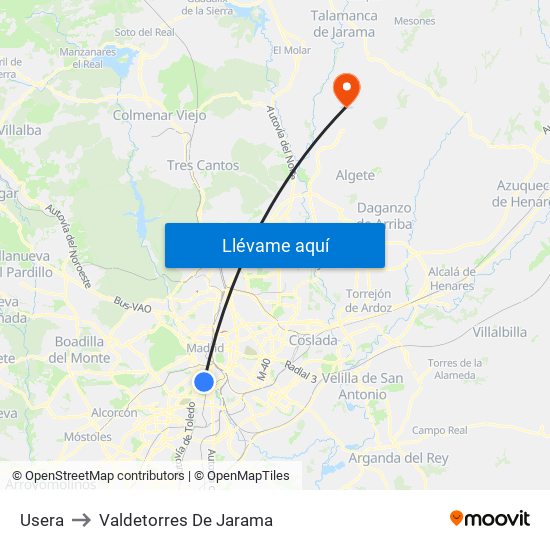 Usera to Valdetorres De Jarama map