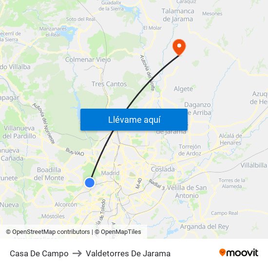 Casa De Campo to Valdetorres De Jarama map