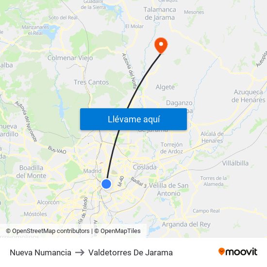 Nueva Numancia to Valdetorres De Jarama map