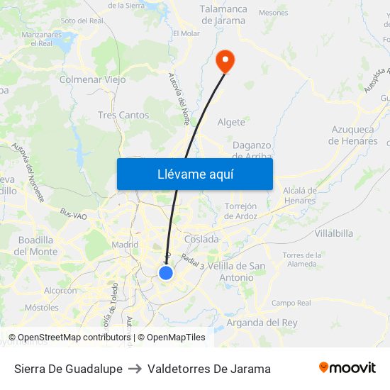 Sierra De Guadalupe to Valdetorres De Jarama map