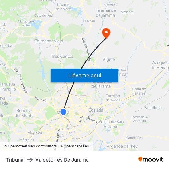 Tribunal to Valdetorres De Jarama map