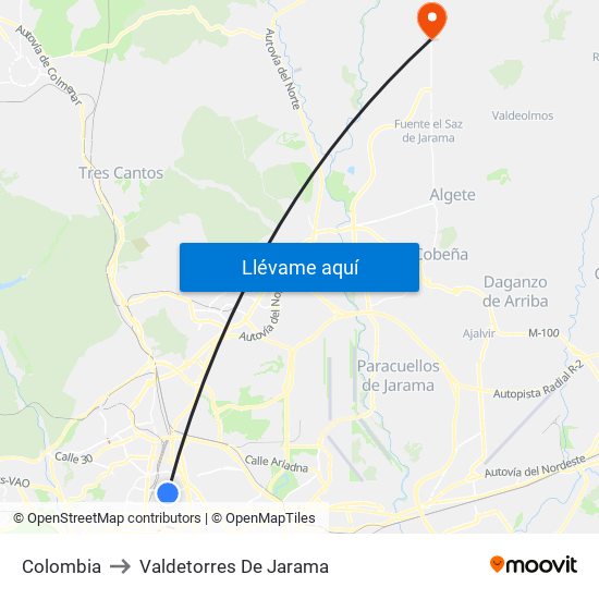 Colombia to Valdetorres De Jarama map