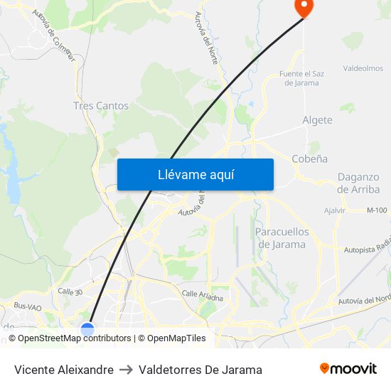 Vicente Aleixandre to Valdetorres De Jarama map