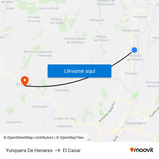 Yunquera De Henares to El Casar map