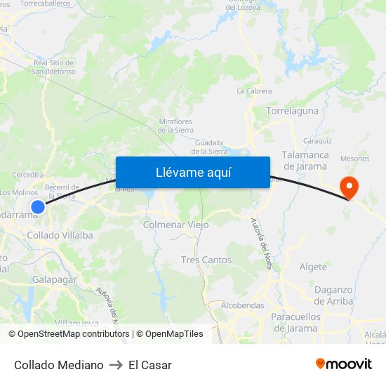 Collado Mediano to El Casar map