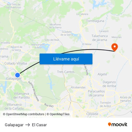 Galapagar to El Casar map
