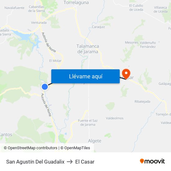 San Agustín Del Guadalix to El Casar map