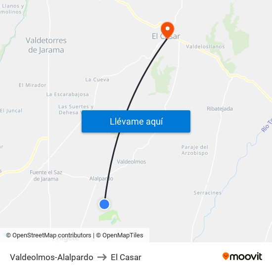 Valdeolmos-Alalpardo to El Casar map