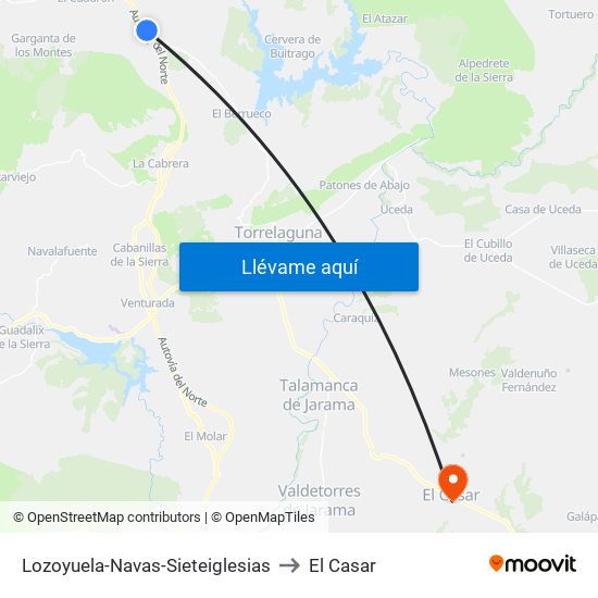 Lozoyuela-Navas-Sieteiglesias to El Casar map