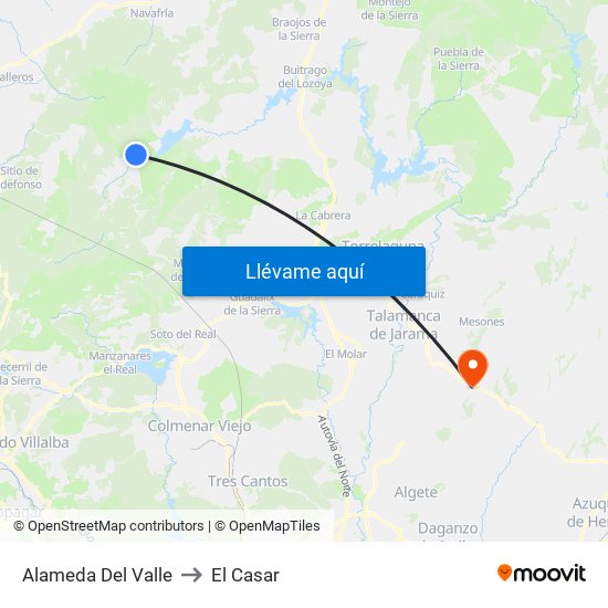 Alameda Del Valle to El Casar map