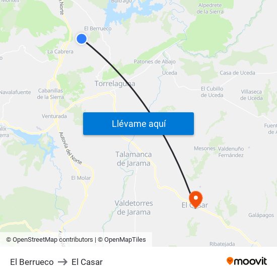 El Berrueco to El Casar map