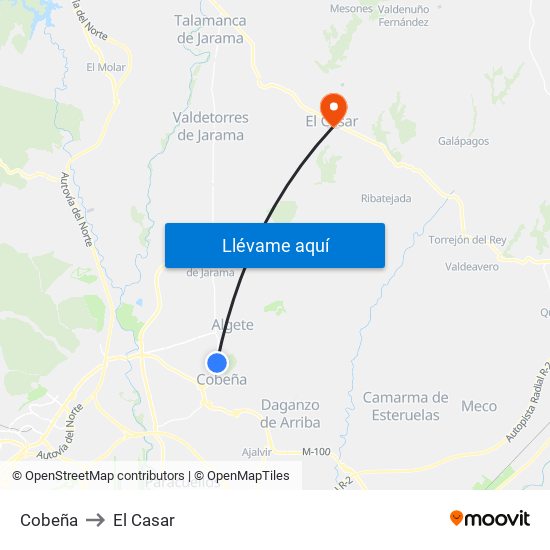 Cobeña to El Casar map