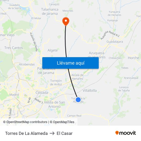 Torres De La Alameda to El Casar map