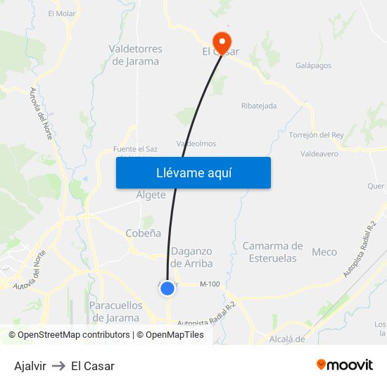 Ajalvir to El Casar map