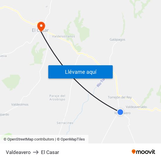 Valdeavero to El Casar map