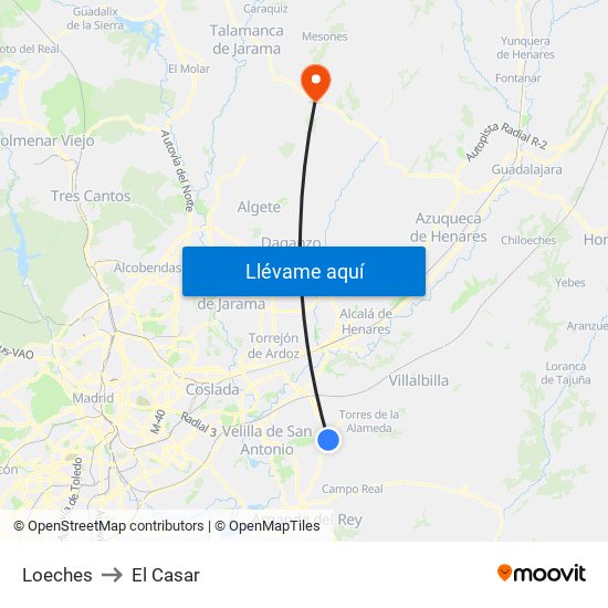 Loeches to El Casar map