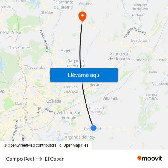 Campo Real to El Casar map