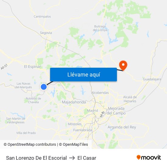 San Lorenzo De El Escorial to El Casar map