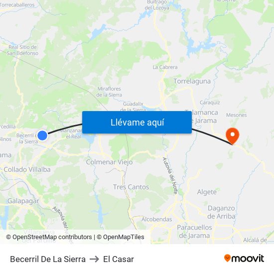Becerril De La Sierra to El Casar map