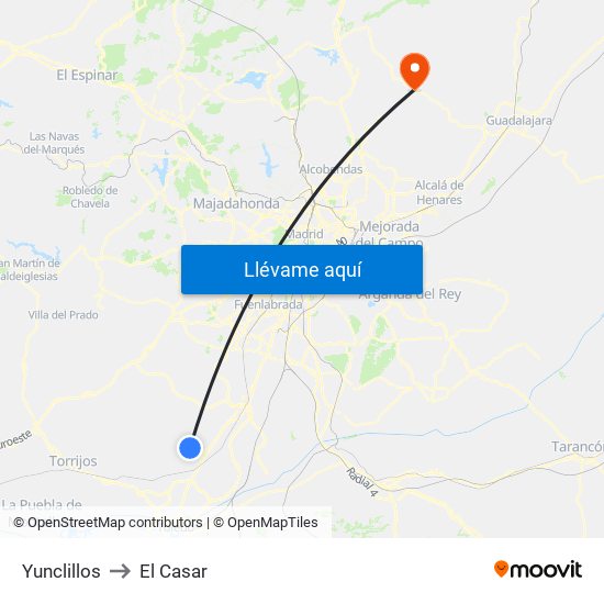 Yunclillos to El Casar map