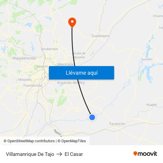 Villamanrique De Tajo to El Casar map