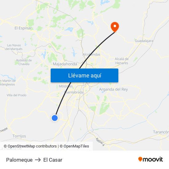 Palomeque to El Casar map