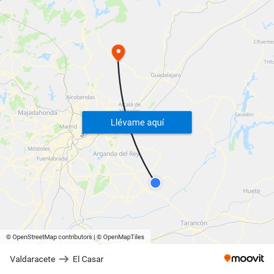 Valdaracete to El Casar map