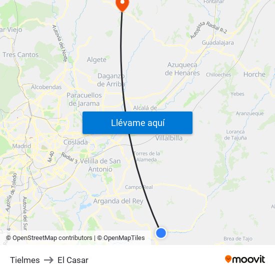 Tielmes to El Casar map