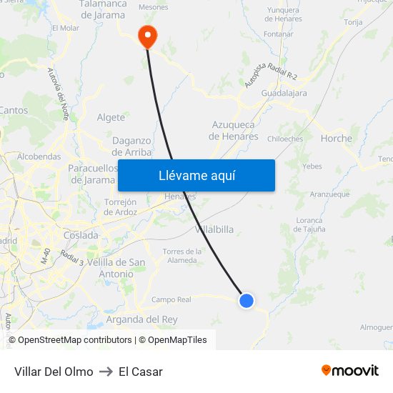 Villar Del Olmo to El Casar map