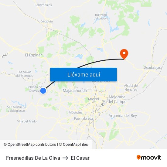 Fresnedillas De La Oliva to El Casar map
