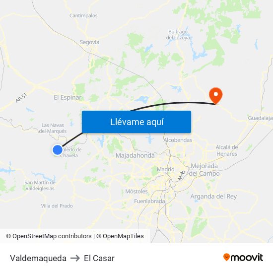 Valdemaqueda to El Casar map