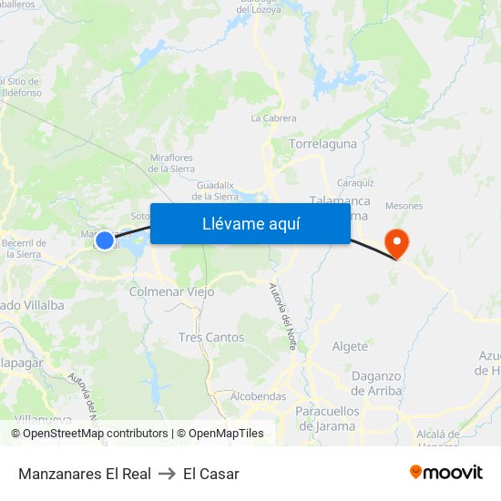 Manzanares El Real to El Casar map