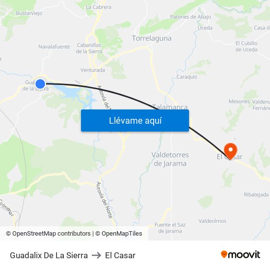 Guadalix De La Sierra to El Casar map