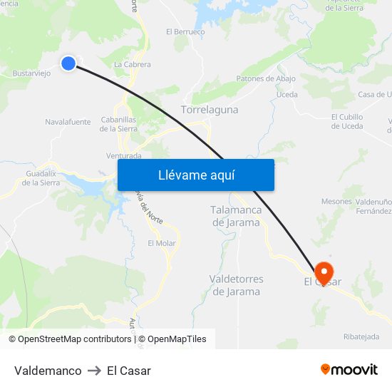 Valdemanco to El Casar map
