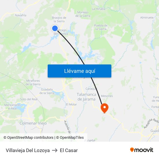 Villavieja Del Lozoya to El Casar map