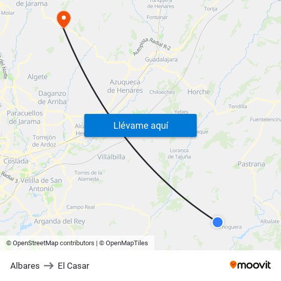 Albares to El Casar map