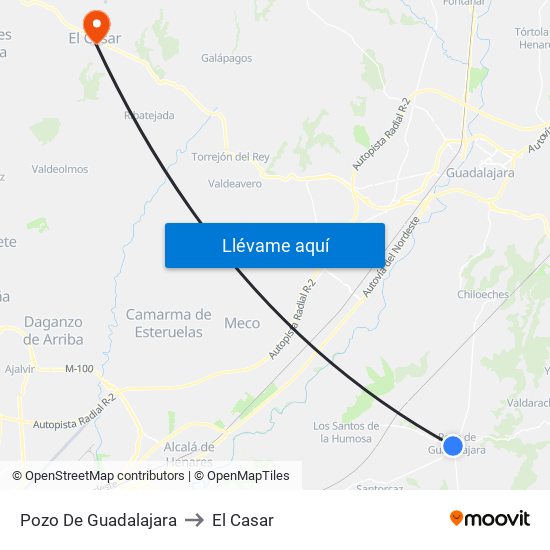 Pozo De Guadalajara to El Casar map