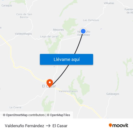 Valdenuño Fernández to El Casar map