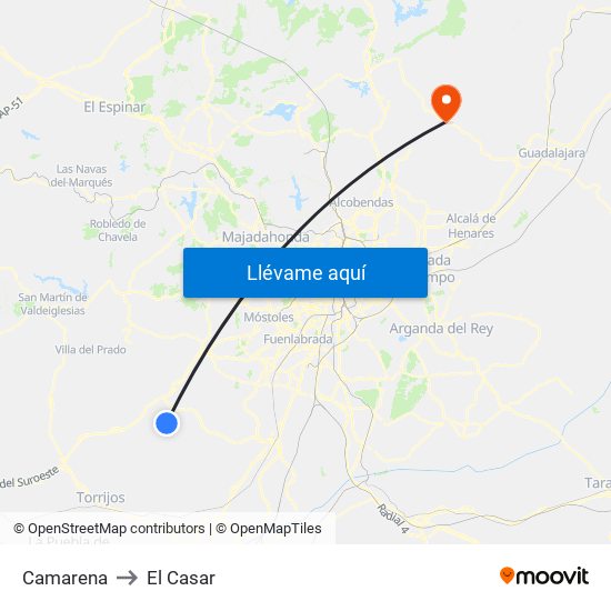 Camarena to El Casar map