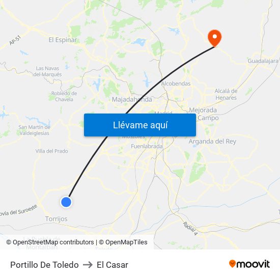 Portillo De Toledo to El Casar map