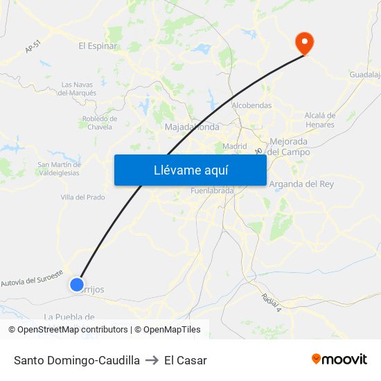 Santo Domingo-Caudilla to El Casar map