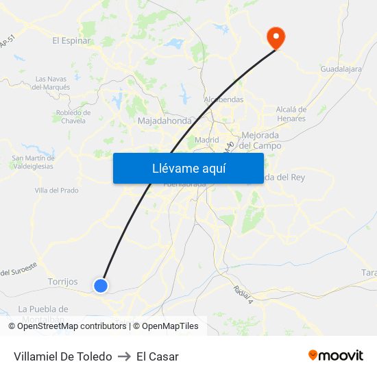 Villamiel De Toledo to El Casar map